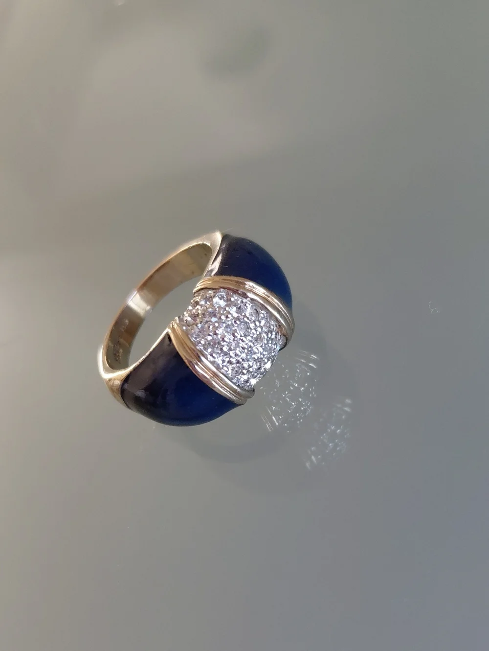 Vintage PANETTA Blue Enamel Pavé Rhinestone Gold-Plated Sterling Ring Size 7.25